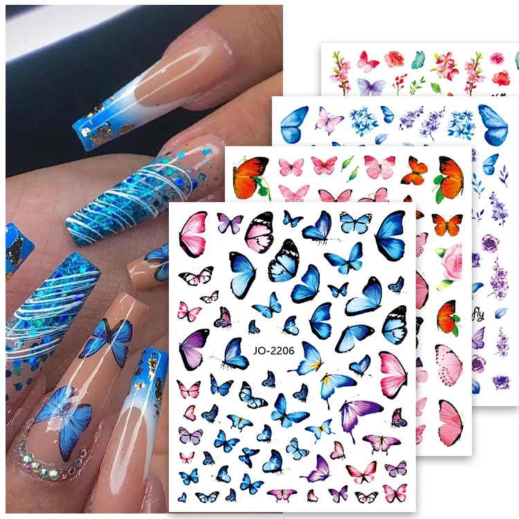 Pink Purple Butterfly Pattern Nail Art Sticker, 2sheets Self Adhesive Nail  Decals Nail Accessories Acrylic Manicure Decoration Y2K-style Nail Art  Decals | SHEIN Malaysia