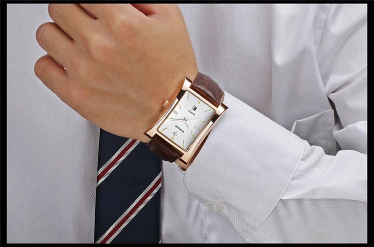 WWOOR 8017 Men's Square Watches Top Brand fashion Leather Strap Quartz Waterproof Date Clock Male Casual Business Wrist Watch