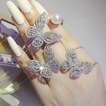 Butterfly Diamonds Crystal Female Premium Three Piece  Jewelry Set