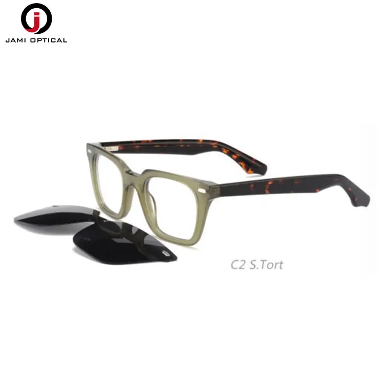 High Quality Square Magnet Sunglasses Acetate Frame Polarized Lens Men Clip on Glasses Sunglasses