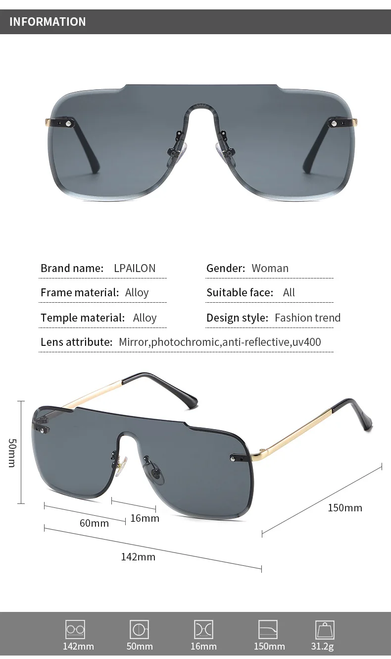 Mejores 5556 One Piece Pilot Shades Fashion Sunglasses Uv400 Metal ...