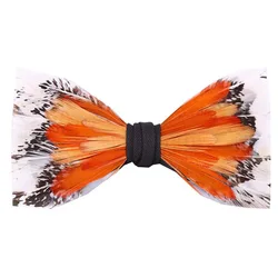 luxury handmade orange white feather business wedding bow tie for men
