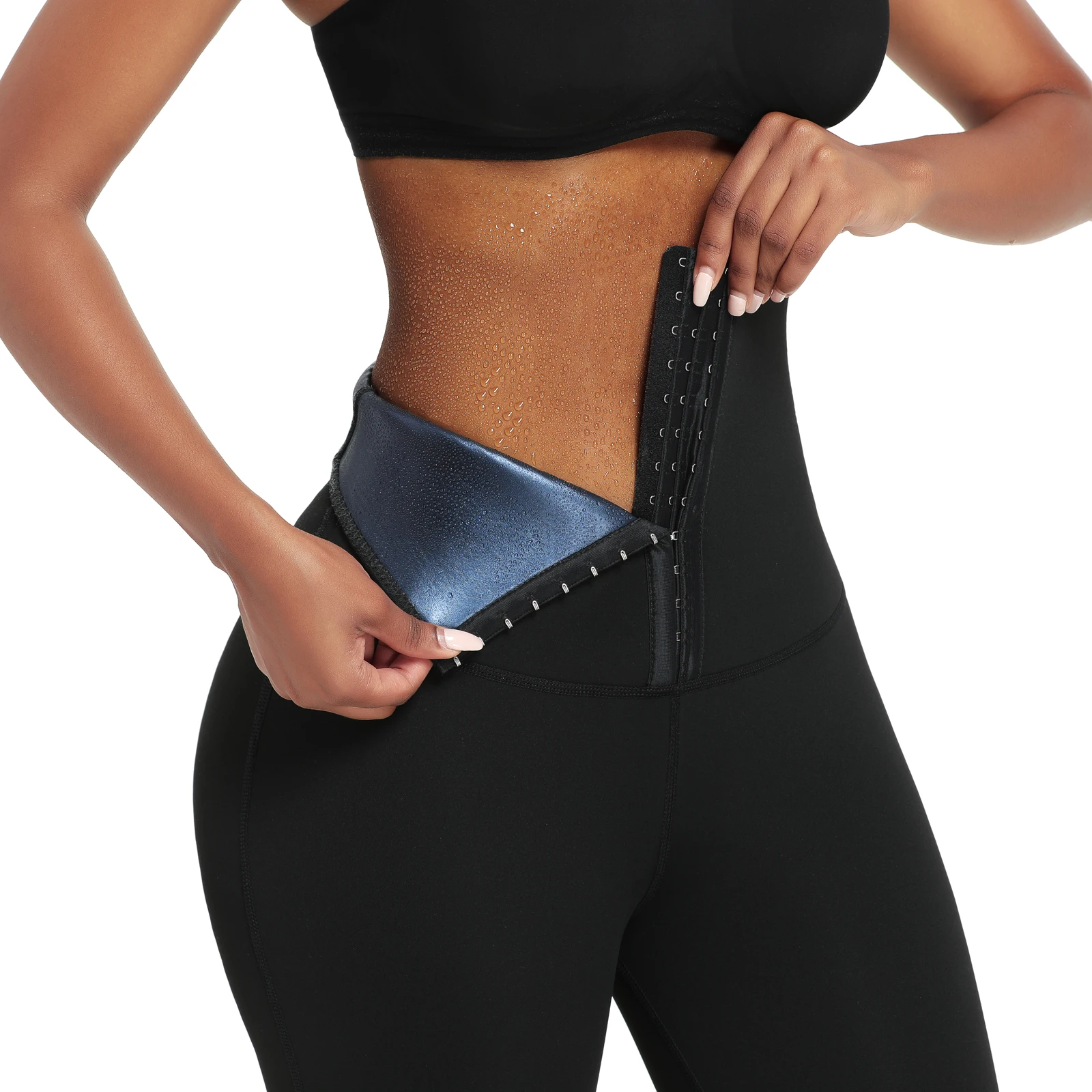HEXIN High Waist Seamless Shapewear Leggings Dark Blue Neoprene Butt Lifter Waist Girdle Pants for Women