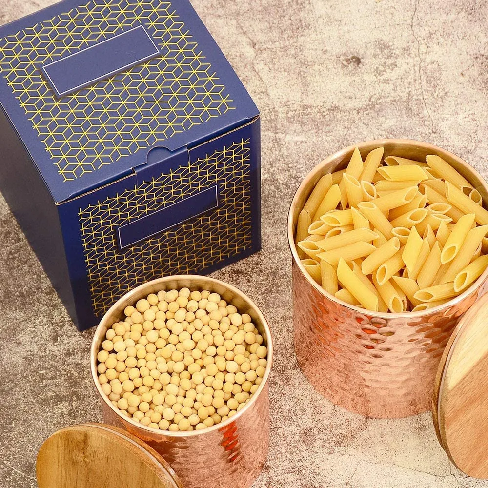 Sample Available Copper Canisters Coffee Containers Set of Sugar Food Storage Jars With Airtight Wooden Lid for Kitchen Counter