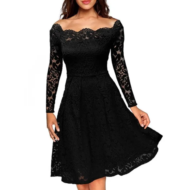 Alibaba.com: A-Line Floral Patterns Lace Evening Dress, Knee-Length, Full  Sleeve : OEM service available with efficient packaging options for bulk  orders.