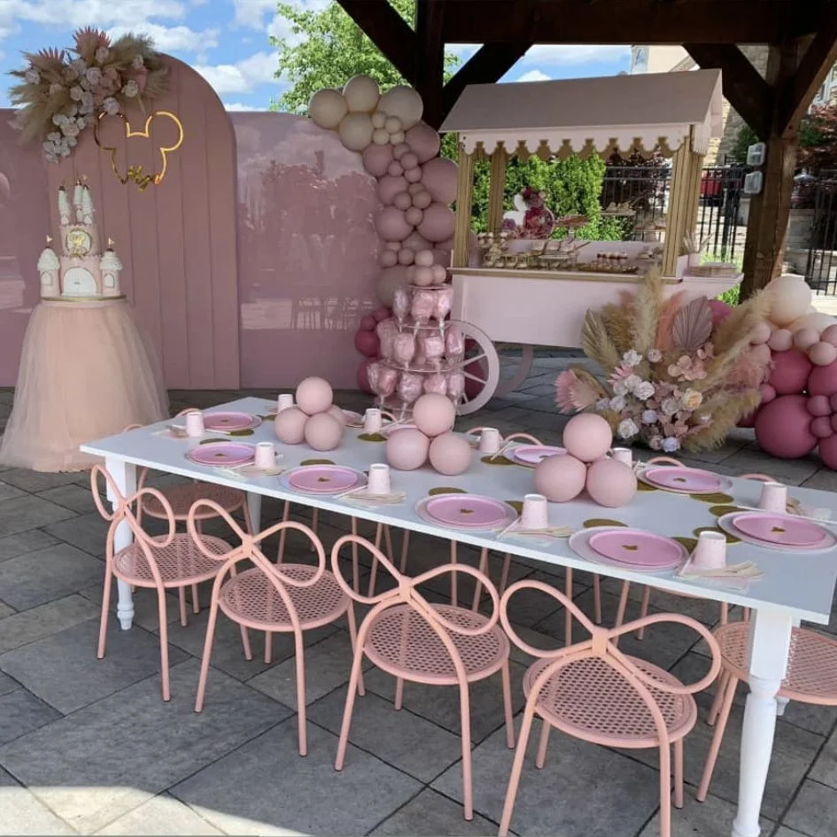 Top Quality Dining Table Set Kid Children Stacking Small Hot Design Bowknot  Tiffany Kids Birthday Party Chairs