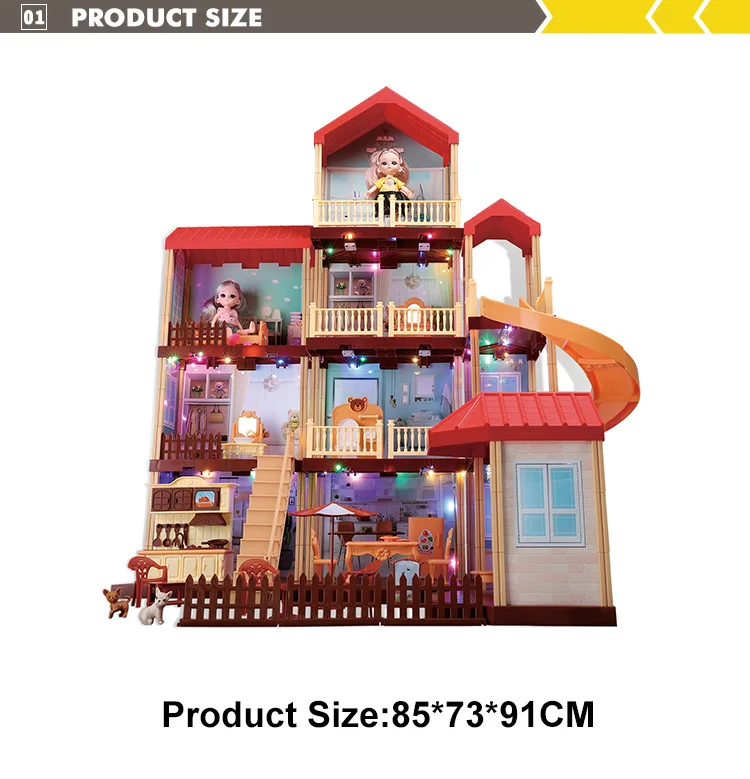 High Quality Assembly Toys Doll House Girls Gift Doll Set With Lighting