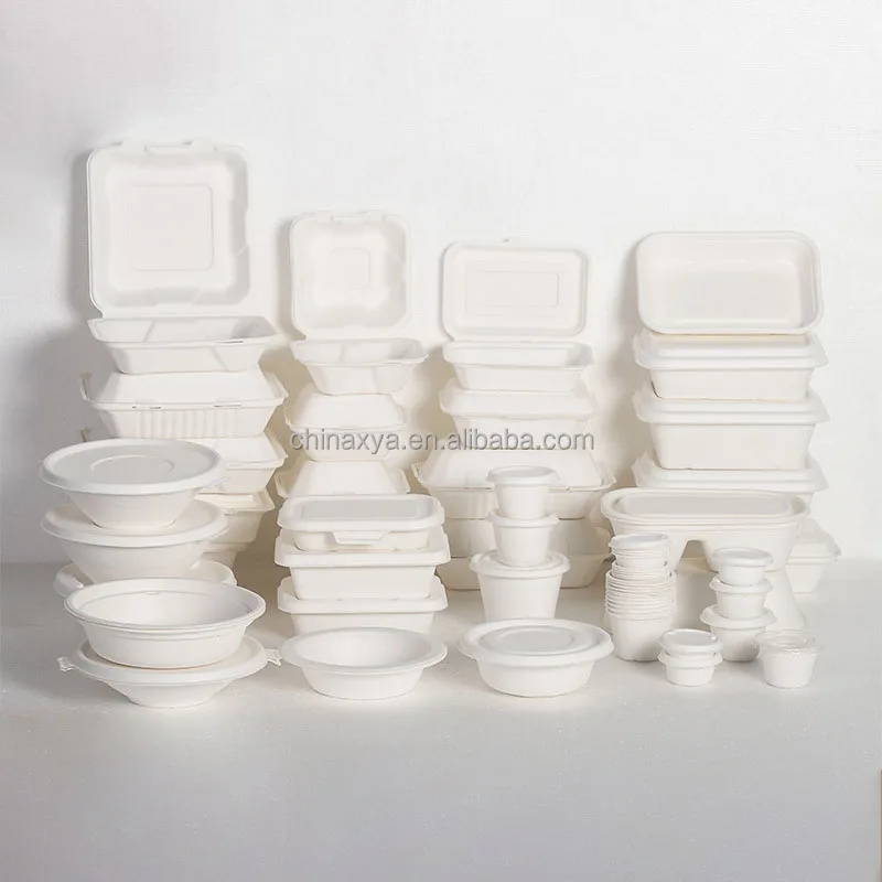 Biodegradable food storage container Bio-Degradable Restaurant Containers Bagasse Pulp Disposable Lunch Hamburger Box details