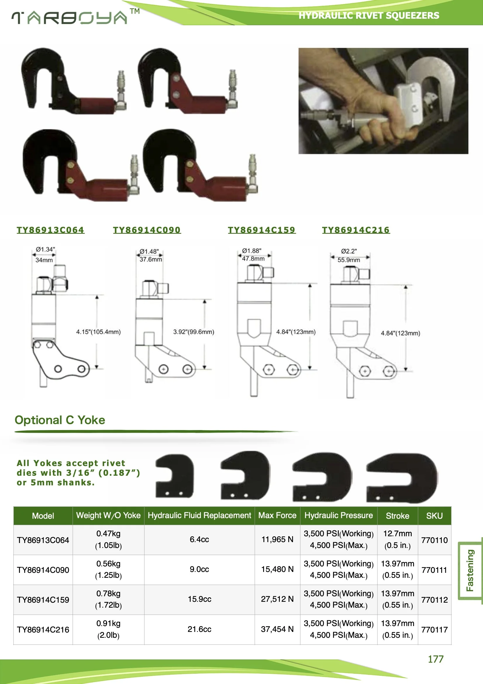 TY86914C216 Pneumatic Hydraulic C Yoke Rivet Squeezers