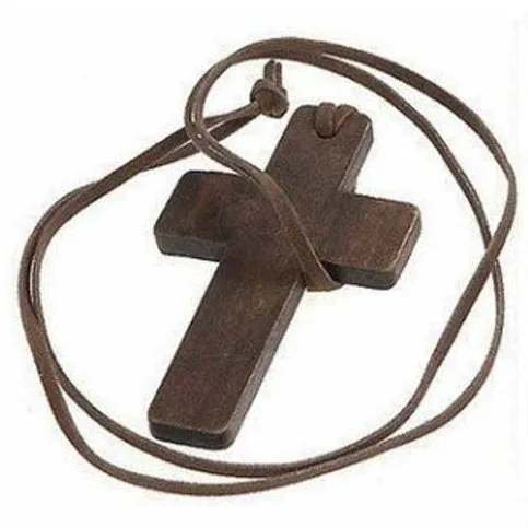 Wooden Cross Necklace With Leather Cord 
