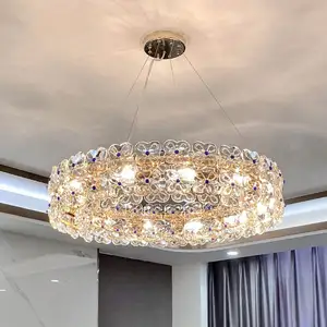 European Design Round Hanging Lamp bar Hotel Home Decorative Ceiling Crystal Flower Chandelier