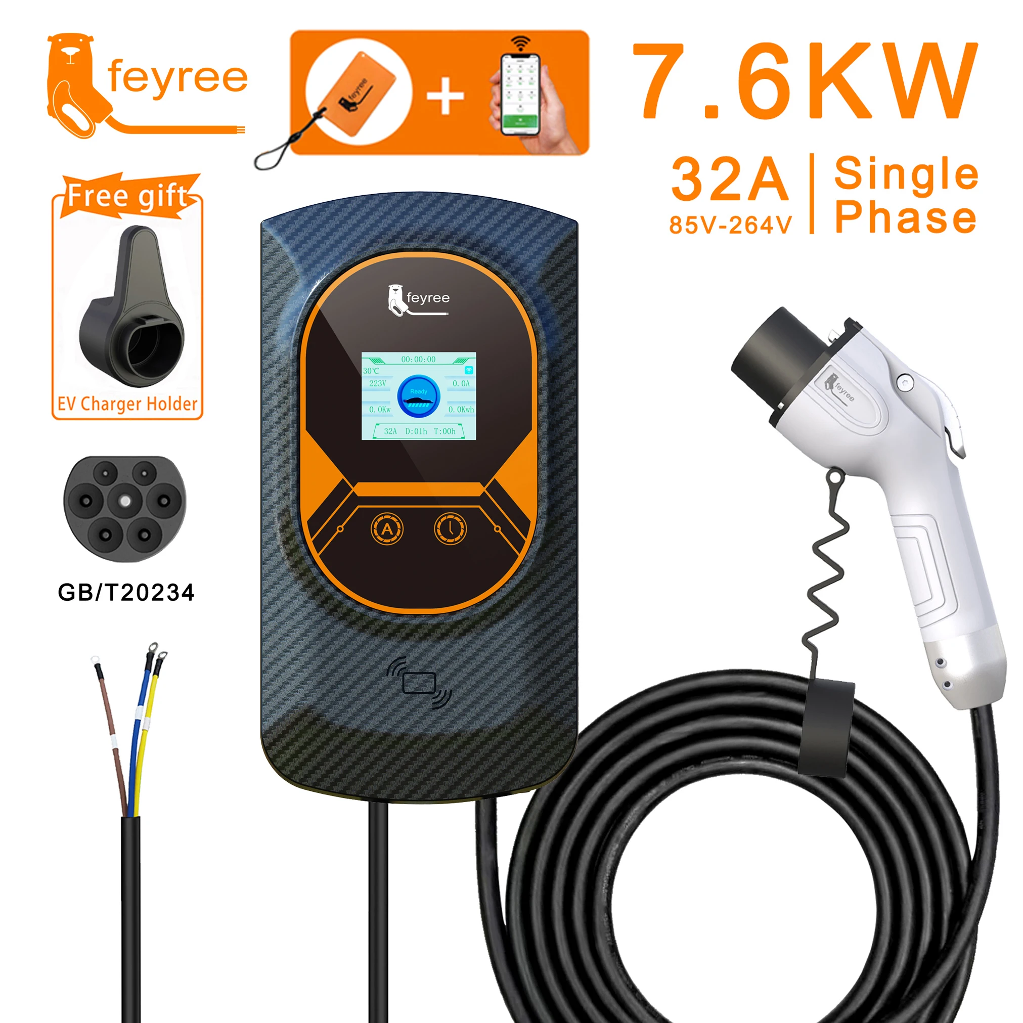feyree Type 2 to J1772 Type 1 Charging Cable Adapter for EV Charging  Station Electric Car EVSE Charger Plug 16A 3.5KW 32A 7KW (16A)