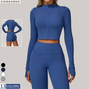 YISHENHON Autumn Sports Jacket Long Sleeves New Arrival Gym Apparel for Outdoor Running Yoga Feeling Athletic Top Nude Front