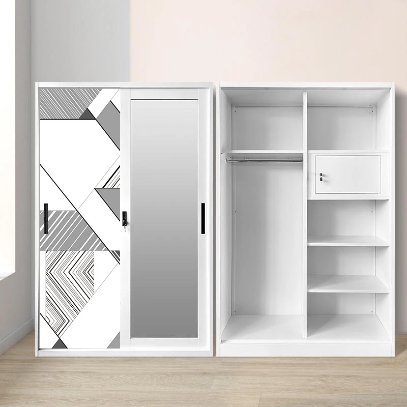 Metal Wardrobe with 2 Sliding Doors and Mirror for Bedroom Storage and Organization
