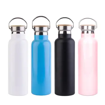custom logo BPA Free Gym Fitness Stainless Steel Insulated Metal Sports Water Bottles with Handle and bamboo Lid