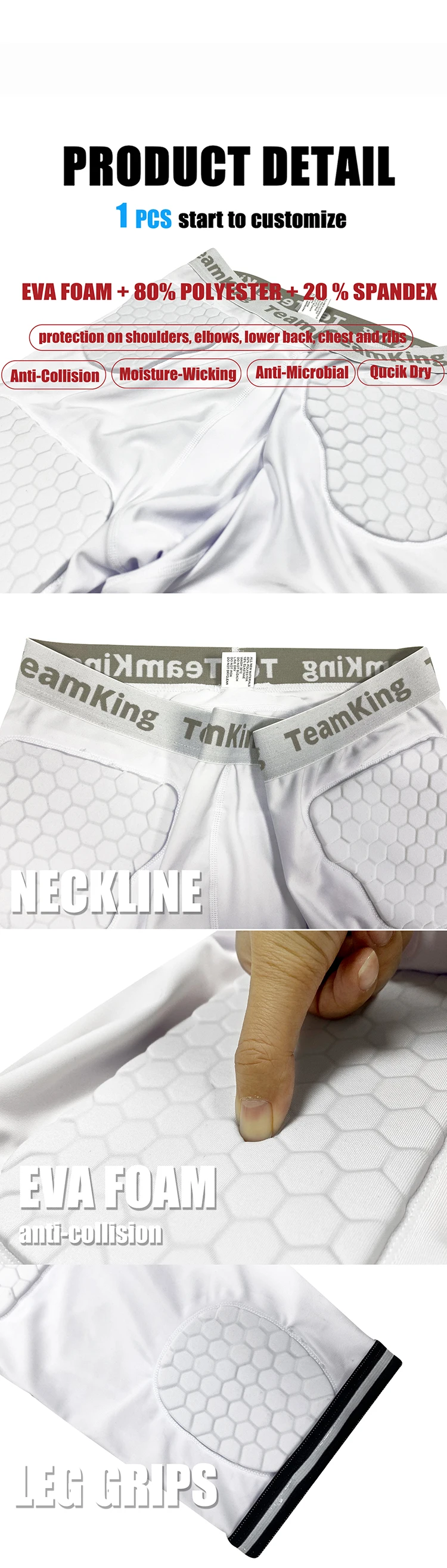 Eva Padded Compression Shorts Basketball Men 5pad Integrated Football Pant Custom Youth Kids 5