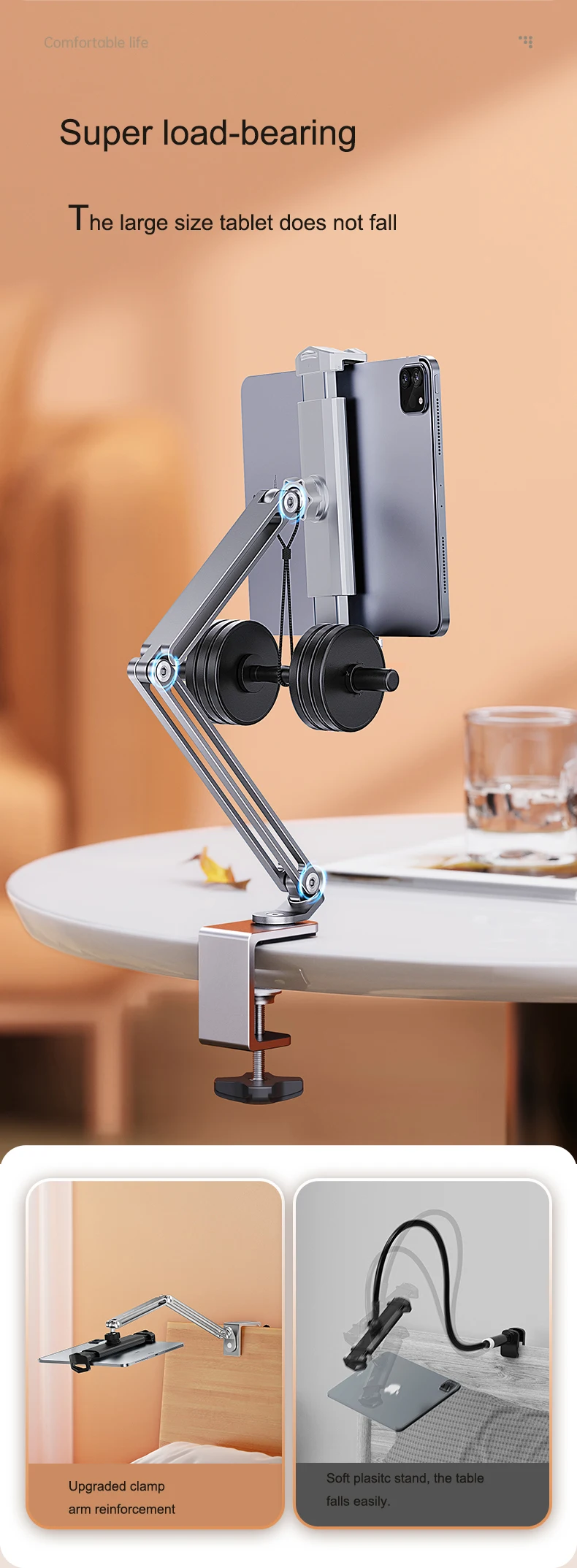 Boneruy Aluminum Desktop Tablet Stand Ergonomic Angle Mobile Phone Holder Adjustable Tablet Pc