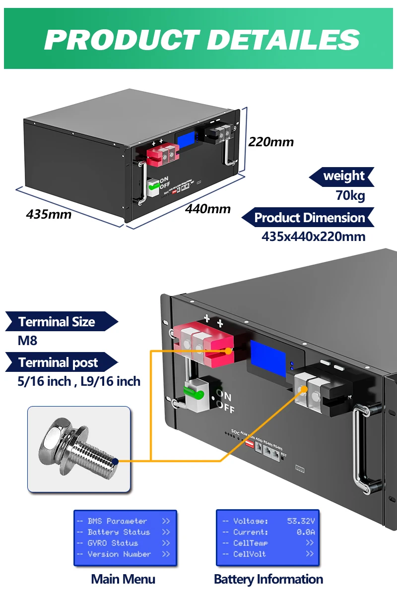 Rack Mounted 48V, 100ah Lithium Battery - 5kwh 10kwh Solar System