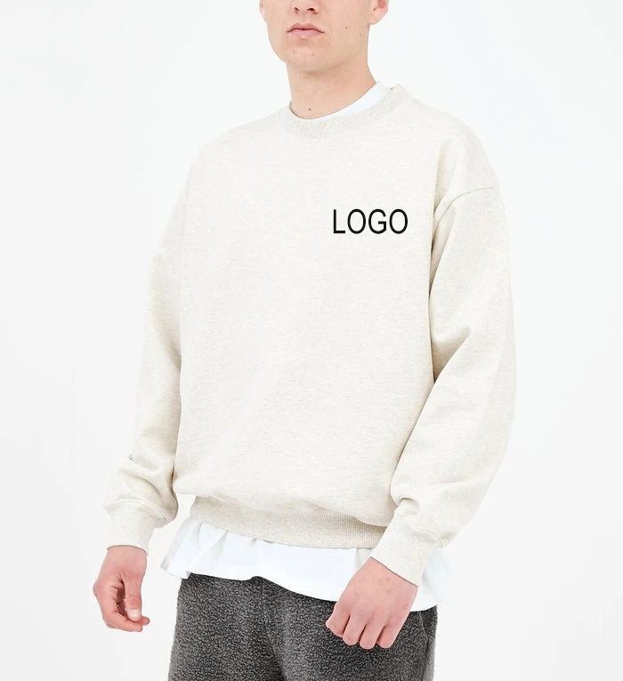 Custom logo Basic Essential Men  Neck French Terry Cotton Embroidered Heavyweight Crewneck Sweatshirt With Kangaroo Pocket