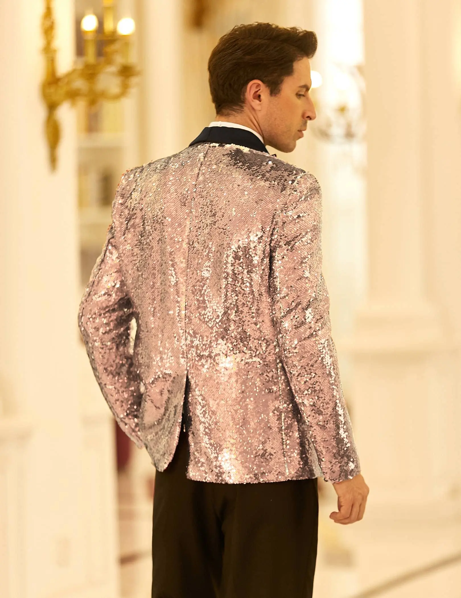 Luxus Anzug Herren Elegant Tuxedo Shiny Sequin Party Blazer
