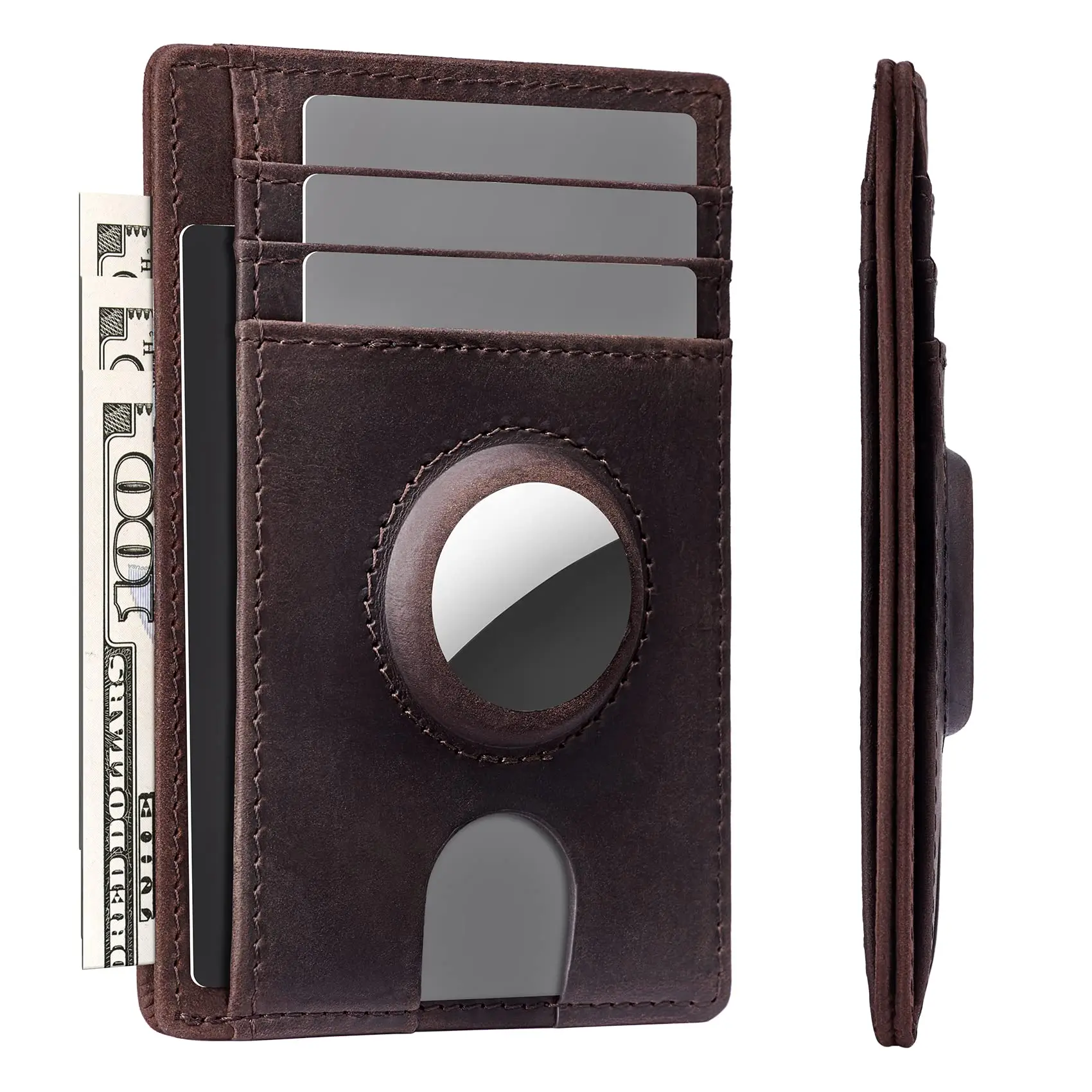 New Design Airtag Leather Rfid Slim Card Holder Money Clip Coin Pocket ...