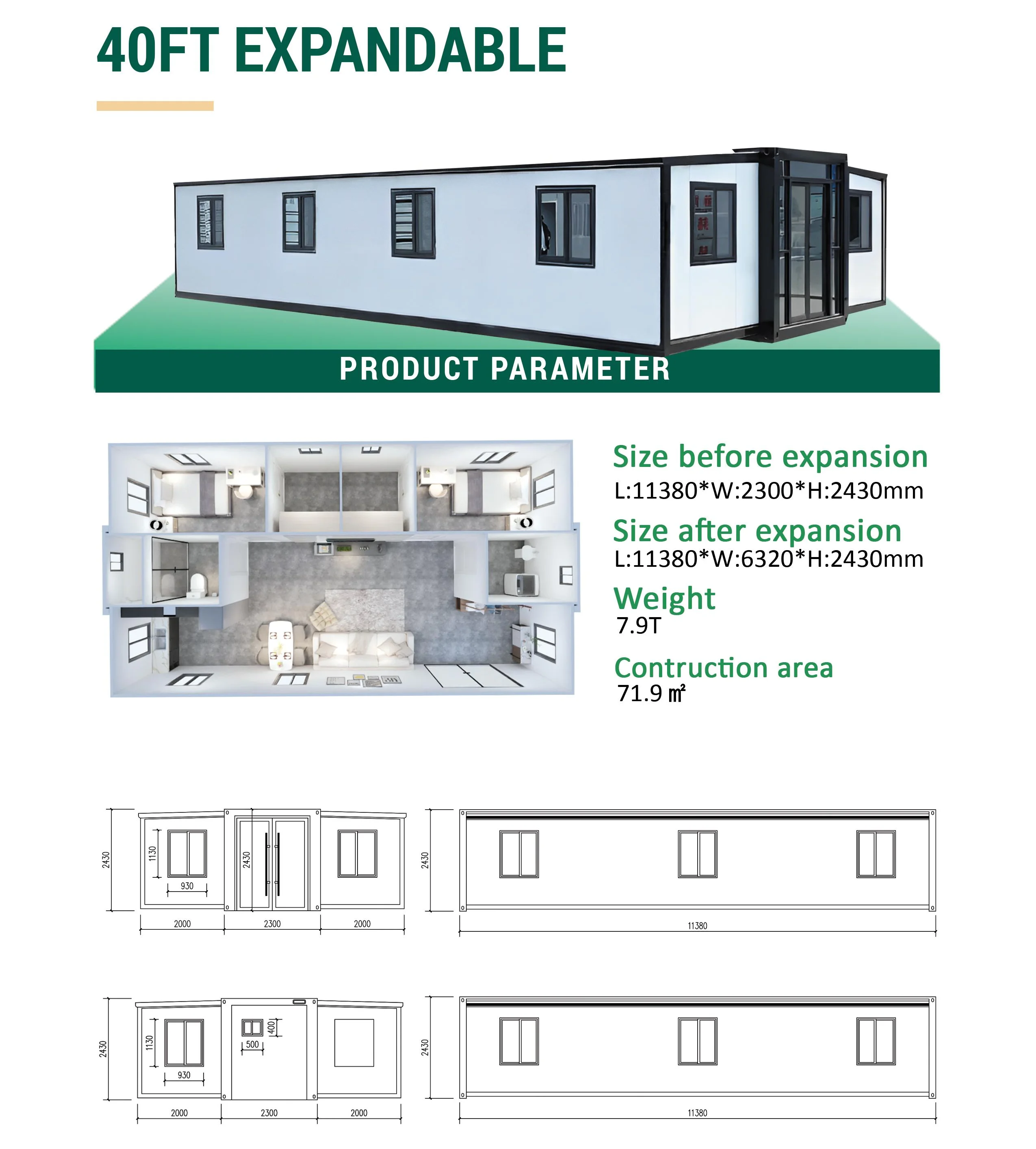 Fold Out House 20ft 40ft Prefab Portable Container Home