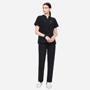 Custom Logo Anti-wrinkle Y Neck Dental Athletic Style Scrubs Black Trend Scrubs Uniform Suits for Women