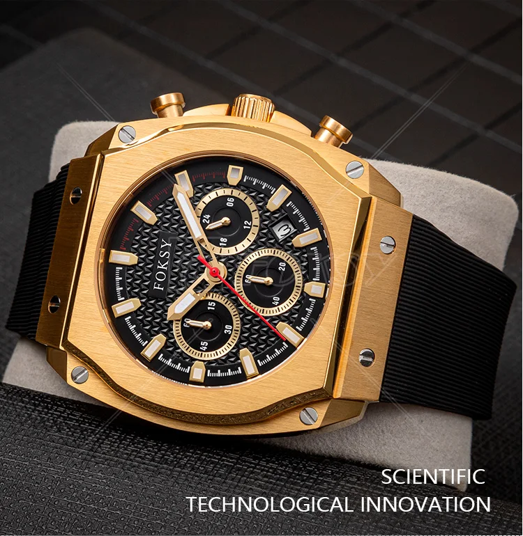 Stainless Steel Chronograph Quartz Men Luxury Wristwatch Silicone Strap ...