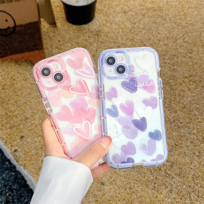 Graffiti Phone Cases For Iphone 16 15 14 13 12 11 Plus Pro Max Colorful Love Heart Protective Soft Tpu Shockproof Clear Case