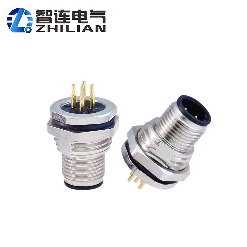 ZLconnector IP67 Waterproof M12 Male Back Panel Mount PCB Socket D Code ...