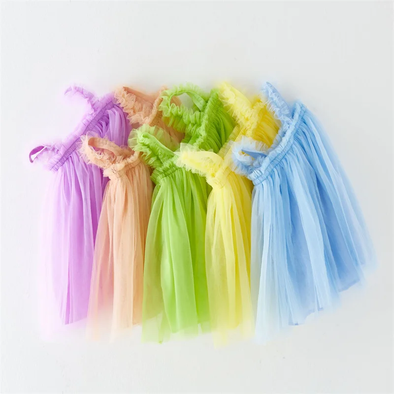 Ins Colorful Girls Tutu Dress Solid Color Lace Toddler Girls Dresses ...