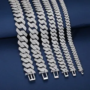 Men's 8mm Silver Moissanite Cuban Link Chain Necklace with Flap Clasp Design Fine Jewelry Bracelet