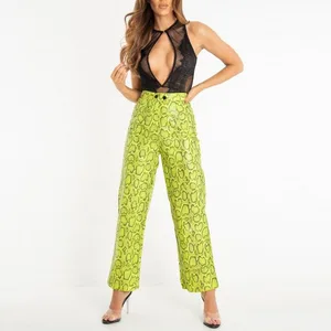 Women Casual Harem Trousers Womens India Yoga Fancy Street High Waist Neon Yellow Coated Snake Print Long Pants