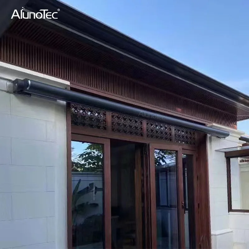 AlunoTec Waterproof Retractable Roof Pergola Cover Outdoor Full Cassette Motorized Folding Awning System
