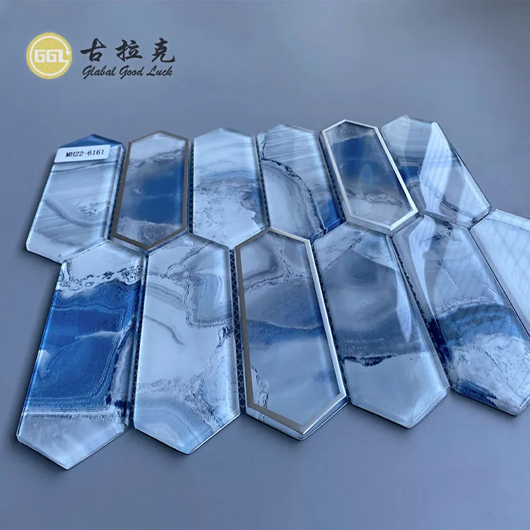 Crystal Glass Pattern Mix Sliver-Rimmed Glass Mosaic For Wall Tile details