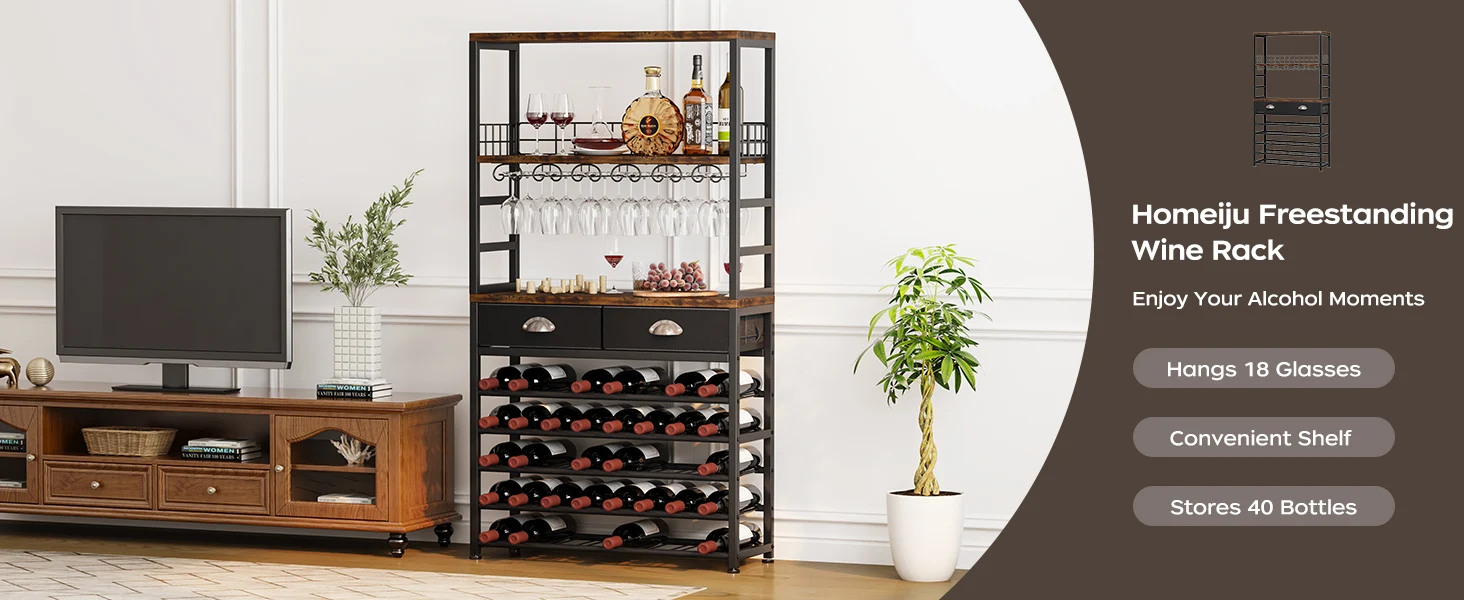product wine cabinet with storage wine rack freestanding floor 6 tier with tabletop drawer and wine storage for home bars-3