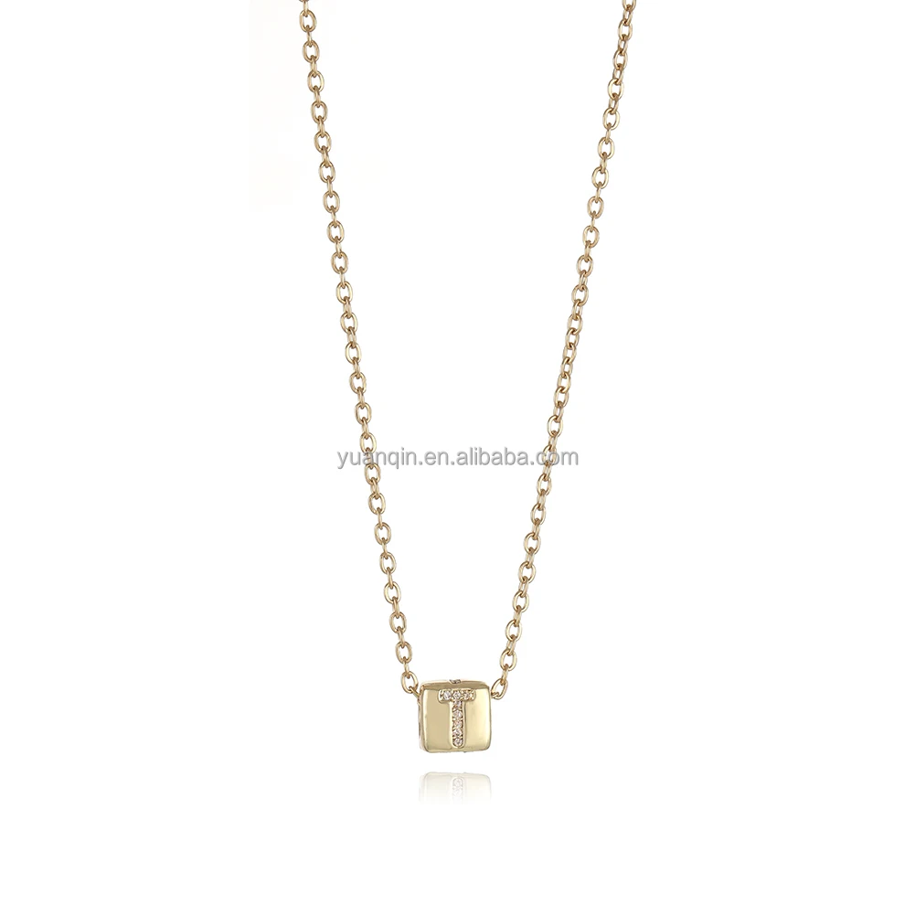 18k Gold Plated Cz Dice Choker Square Az 26 Letter Charm Stainless