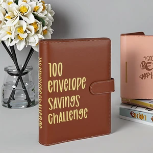 Wholesale Custom Brown A5 PU Leather Expense Planner Cash Envelopes Budget Binder Money Organizer