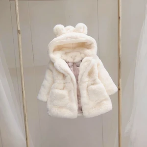 Baby Girls Winter Coat Rabbit Ear Hooded Children Jacket for Girls Outerwear Faux Fur Fleece Kids Warm Jacket Clothes for Kids