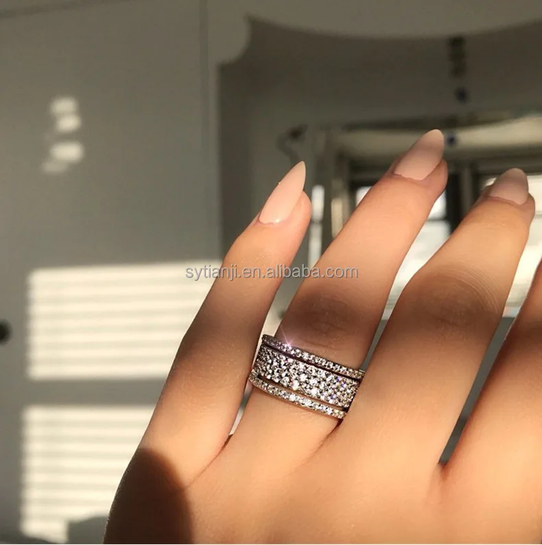 925 Silver Plated Copper Zircon Luxury Eternity Rings for Women Big Gift  Wholesale Lots Bulk Jewelry Wedding 925 CZ Band Ring