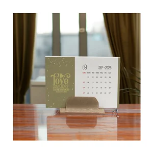 Factory Price Low MOQ Original Design PU Leather Base Custom logo Printing Paper Planner Promotion Gift Monthly Desktop Calendar