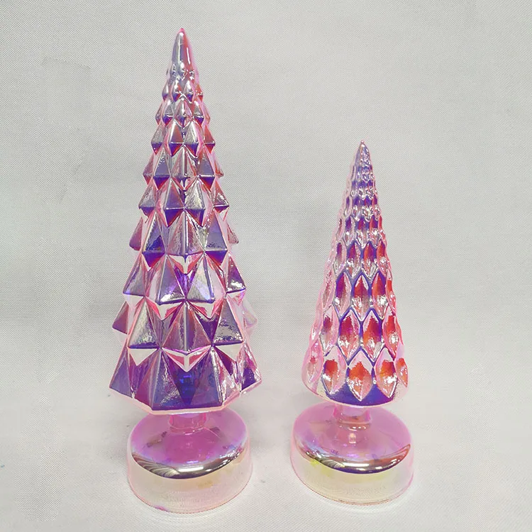 Pre illuminated light up gold best tabletop indoor led hand blown glass cone xmas christmas decor led light tree home factory