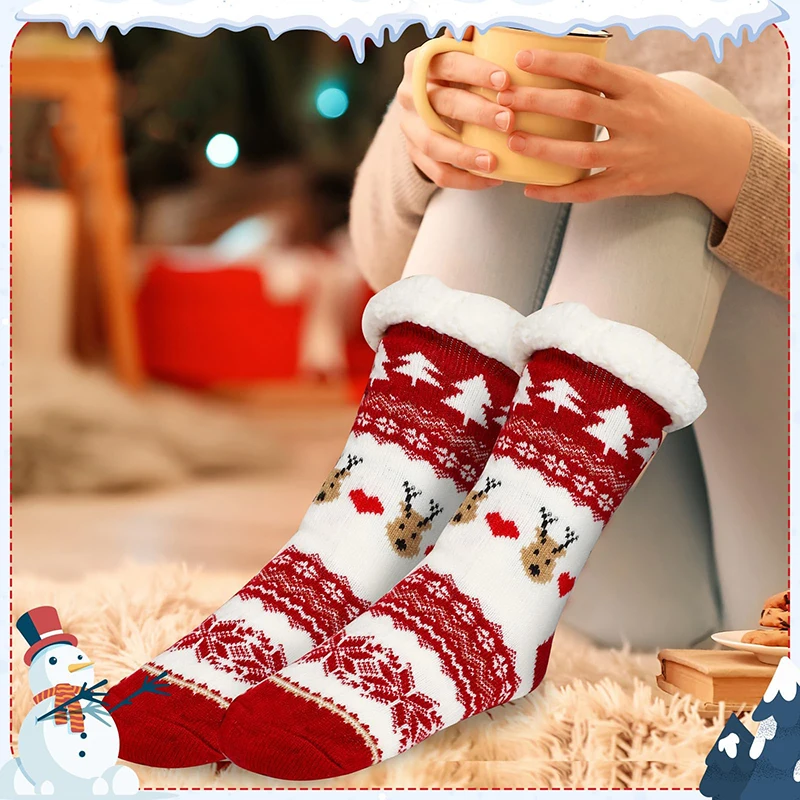 custom slipper socks fuzzy fluffy thick warm heavy winter santa cotton knit christmas socks