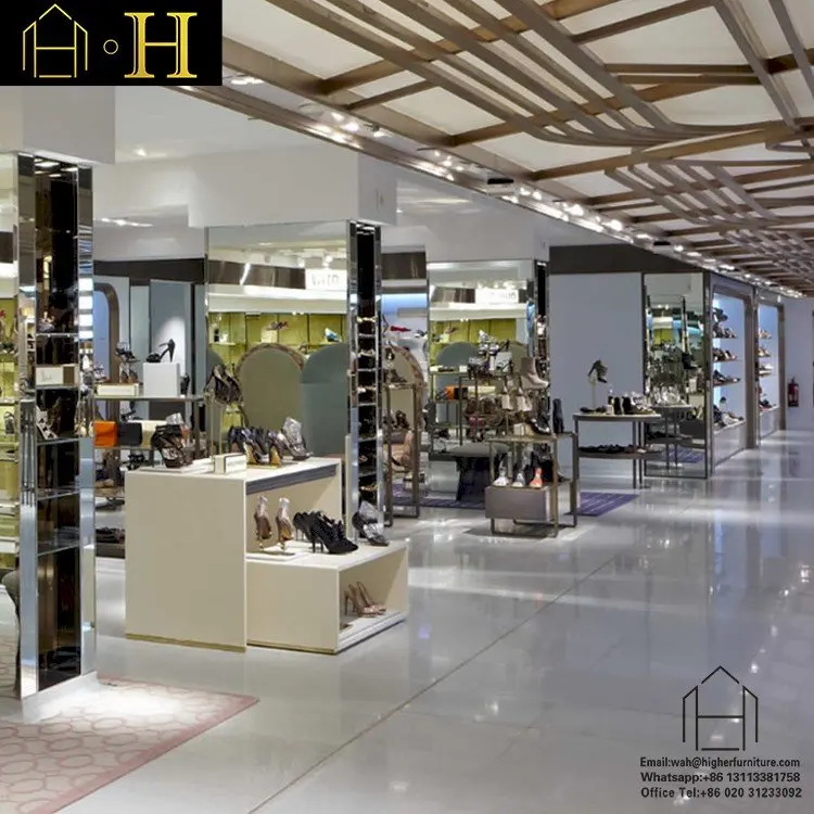 Customized Footwear Shop Leather Shoes Display Counter Shoe Store Seating  Furniture