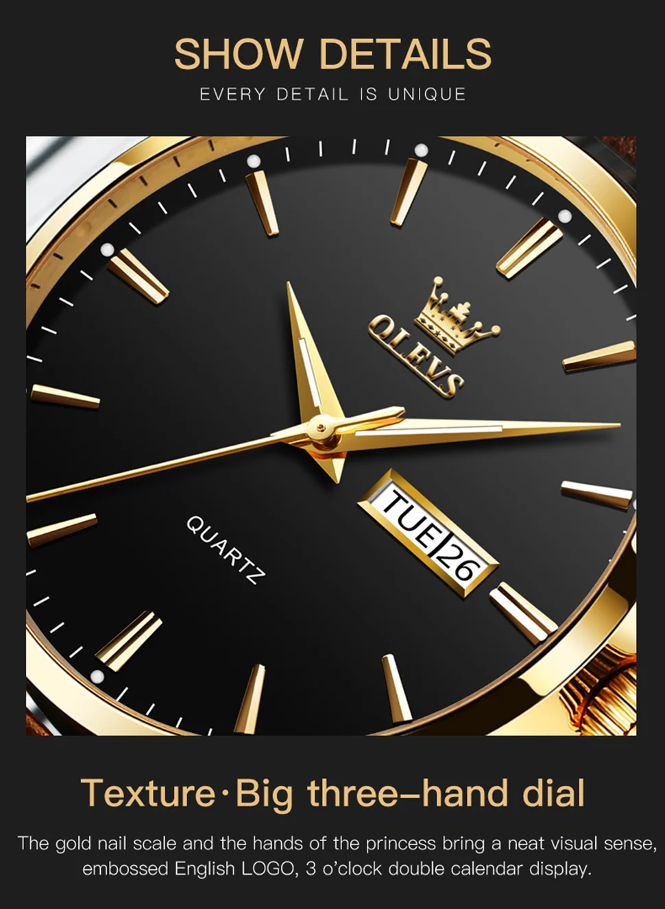 OLEVS 6898 Leather Quartz Watch Mens Watches Fashion Watch Men for Male Auto Date Rose Gold Shell Relogio Masculino
