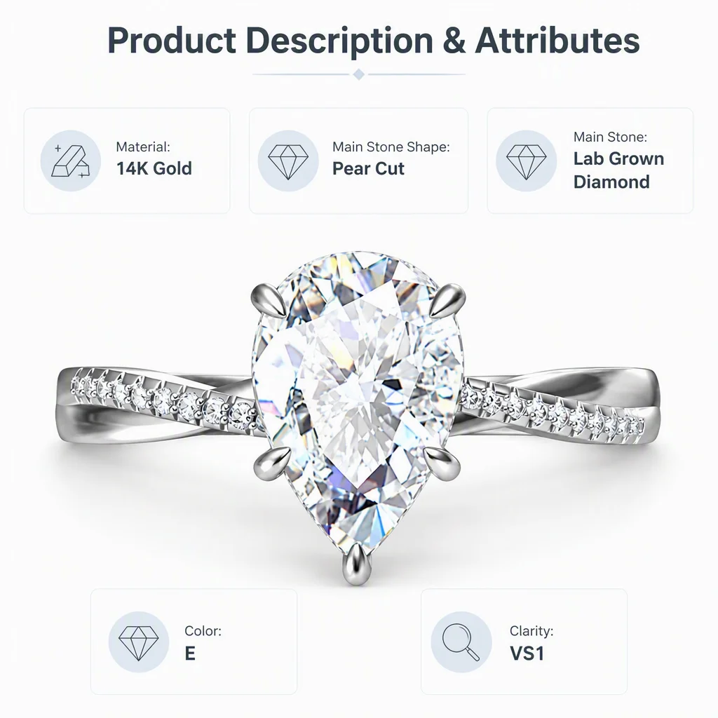 14K Gold Pear Cut Lab Grown Diamond Ring Pear Round Lab Created Diamond Engagement Ring Lab Diamond Rings for Women