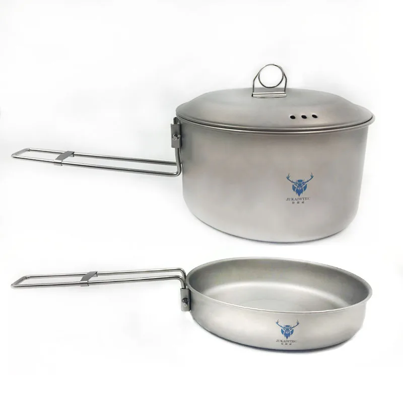 Jukaiwtec Popular Outdoor Titanium Collapsible Camping Cooking Pots Cookware Set  Frying Pan Stockpot