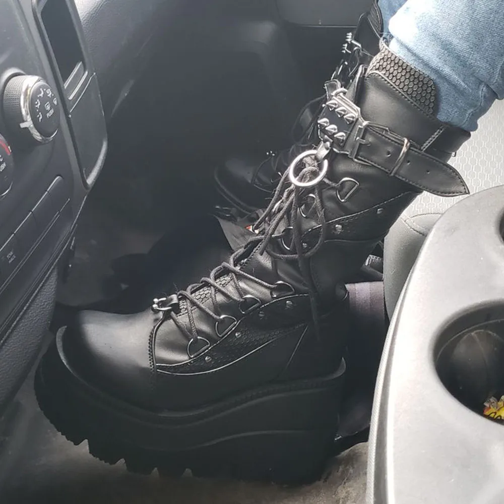 JJE Chunky Platform Lace up Ankle Boots - Street Style