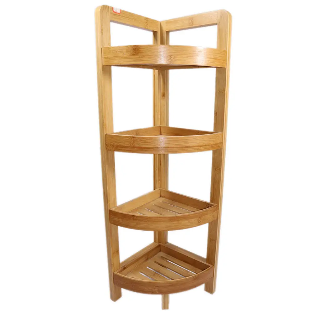 4 Tier Bamboo Corner Shelf,Bathroom Kitchencorner Storage Organizer