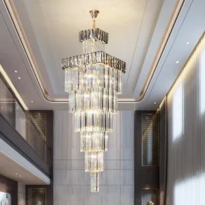 Customized Modern Gold Crystal Chandelier for Staircase Large Home Decor Lighting Fixture Customized Pendant Lamp for Modern